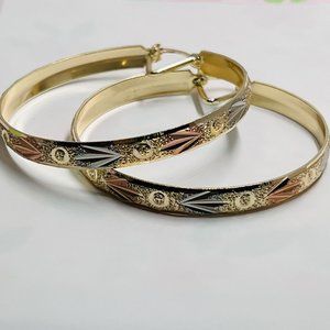 Gold Earrings,Tri tone Gold Filled Hoops,Brazilian Gold Earrings, Gold Jewelry